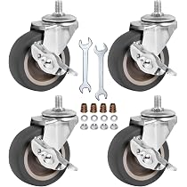 Vwindesk 2 Inch M8 Locking Caster Wheels, Set Of 4 – 15mm Thread, PU Swivel Wheels With Brake, 220lb Total-290035