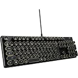 HKW タイプライター風メカニカルキーボード 青軸 JIS規格 109キー USB有線 日本語キーボード (アンティーク)