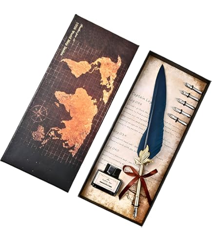 Amazon | 赤い羽の羽ペンとインクのセット - 11.4インチ アンティーク