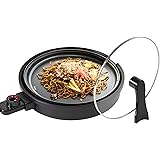 [山善] ホットプレート 丸型 一人暮らし 1000W フッ素コーティング 簡単お手入れ 温度調節機能 保温機能 自立蓋 ガラス蓋 ブラック YHL-S100(B)