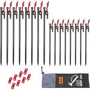 【YOGOTO】(20cmペグ 8本 + 30cmペグ 8本) セット ソリッド ステーク テント キャンプ ペグ ケー…