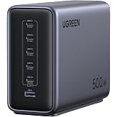 UGREEN 卓上急速充電器 500W Type-C 5C1A 6ポート 単ポート240W高出力対応 縦型省スペース PD3.1/PPS 5A対応 | 2M電源ケーブル付き 6ポート同時急速充電 USB-C *5とUSB-A*1 iPhone18/1