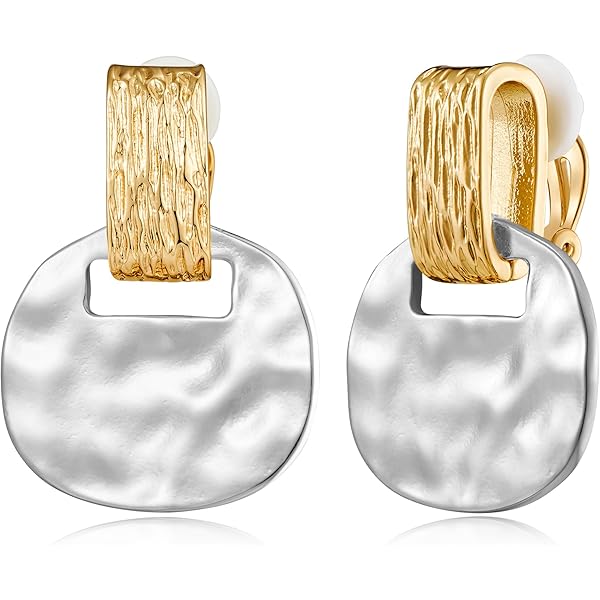FILMOON Gold Geometric Clip-On Earrings - 18K Gold Plated Chunky Knot Link Earrings For Women