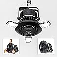 BUSYPIGGY Solar Camping Fan with LED Lantern, Portable Tent Fan with Hanging Hook, Rechargeable USB Desk Fan for Home, Office
