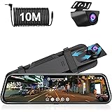 Jansite ドライブレコーダー ミラー型 10インチ 【10Mケーブル & 改良超暗視カメラ】伸縮式左カメラ 1080P前後カメラ超暗視機能 ドラレコ 170°+140°超広角ガイドライン調整可能 駐車監視 ループ録画Gセンサー LED信号機対応
