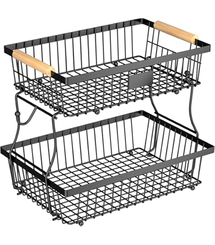 EKNITEY 2-stufiger Snack Organizer Aus Metall | Schwarzer Küchen- & Theken-Organizer | Mit Griff | Für Gewürze, Kaffee, Snacks, Badezimmer-Utensilien