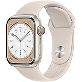 Apple Watch Series 8 GPS + Cellularモデル、41mmケース スターライトアルミニウムケースとスターライトスポーツバンド レギュラーを組み合わせたスマートウォッチ。フィットネストラッカー、血中酸素ウェルネスアプリと心電