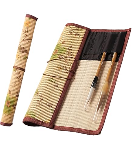 日本製 竹製 筆ペン 2本セット 木箱付き 天然竹筆ペン 京帯地ペンケースセット 椿 | 奈良筆 あかしや