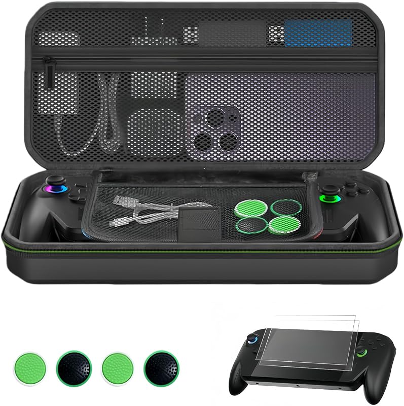 For ROG XBOX Ally X 専用収納バッグ【2025新登場-3 in 1】Lwuckbarrt rog xbox ally x用大容量 ボックス+ ガラスフィルム用 2枚入り+ 4*スティックカバー 軽量 薄型 耐衝撃 防水 防塵 防汚 耐傷性 両面ジッパー Rog XBOX Ally X対応収納ケース 付属品収納可能