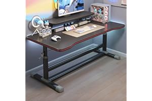 JKGHK Standing Desk, Manual Adjustable Sit Stand Desk with Ergonomic Concave Tabletop, Computer Desk with Carbon Steel Table 