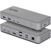 StarTech USB-Cドッキングステーション 4K 3画面 DisplayPort/HDMI 100W ハブ LAN Windows用 199N-USBC-DOCK | プラグアンドプレイ、ネイティブGPU、USB-A、USB-C、15Wダウン