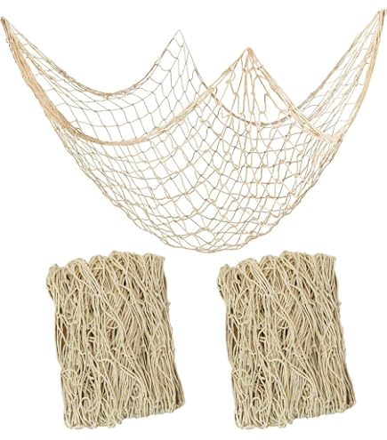 Namzi Cotton Fishing Net Decorative 79 Inch Beach Themed Decor Home Bedroom Party Wall Decoration Fish Netting Decorative, Cream White: Hanging Ornaments