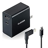 エレコム ノートPC用ACアダプター PD対応 52.5W Type-C1ポート USB-Aメス1ポート GaN(窒化ガリウム) C-角型コネクタケーブル付属 2m ブラック ACDC-PD09525BK
