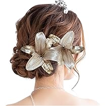 髪飾りViVi～白×金・カサブランカ&ダリア～成人式 結婚式 花魁 振袖 髪飾り 髪飾りViVi～白赤金・カサブランカ&ダリア～成人式 結婚式 花魁