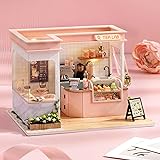 CUTEROOM DIY Miniature Dollhouse Kit with Furniture,Wooden Doll House Kit Plus Dust Cover & LED Lights,1:24 Scale DIY House K