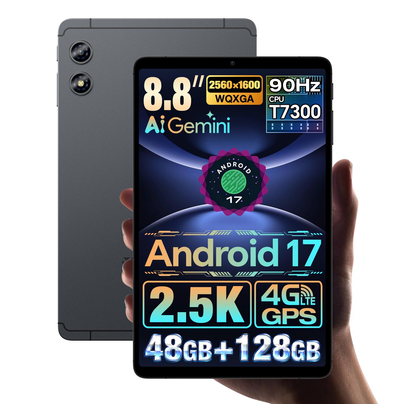 Android 17 タブレット TECLAST T60Mini タブレット8.8インチ 2560×1600 T7300 8コア 4G LTE GPS | 48GB+128GB+2TB拡張 2.5K 90Hz画面 5GHz WiFi Widevine