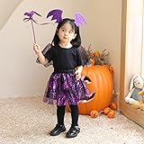[ニューキング] ハロウィン コスプレ 子供 魔女 スカート+カチューシャ+翼+魔法棒 四点セット 女の子 蝙蝠 仮装 キッズ 衣装 90～130cm身長対応 フリーサイズ