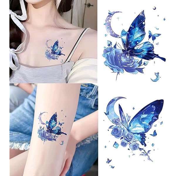 Amazon.co.jp: タトゥーシール 蝶 2週間で消えるタトゥー 5点セット