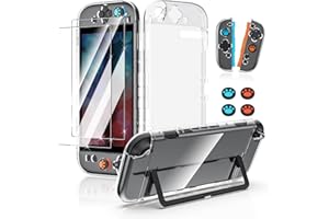 Switch 2 保護キット Amzstar Switch 2 ガラスフィルム+ Switch 2 クリアケース+スティックキャップ [硬度9H] 撥油性 飛散防止処理 Switch 2 保護カバー PC+TPU材質 改良モデルドック対応 着脱簡単