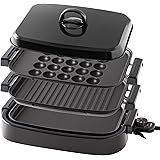 [山善] ホットプレート 3WAY (平面プレート/波型プレート/たこ焼きプレート) 着脱式 ワンタッチ操作 蓋付き フッ素コーティング EDH-T1300(B)