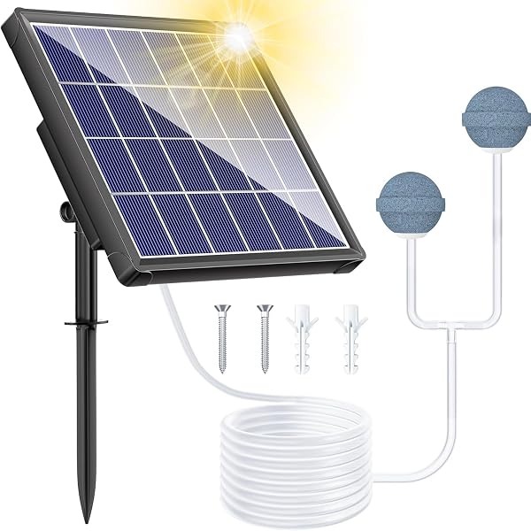 Biling エアーポンプ ソーラー レーション 水槽ポンプ 太陽光パネル チューブ ストーン 酸素パイプ 2W発電パネル 各種水槽の酸素供給 ビオトープ/庭池/生け簀/アクアリウム/魚タンク - 1
