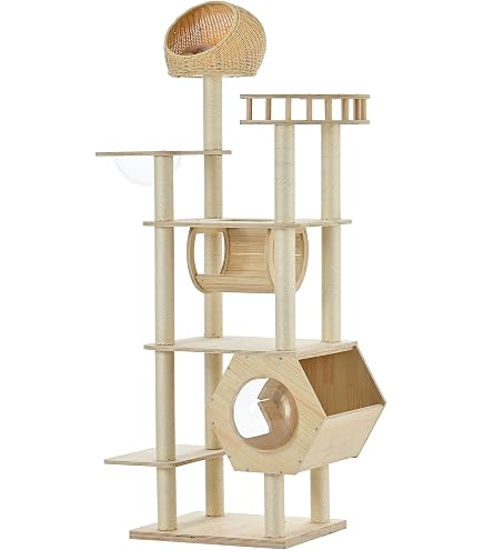 Amazon.co.jp: 大型猫対応 高さ194cm 木製キャットタワー 宇宙船