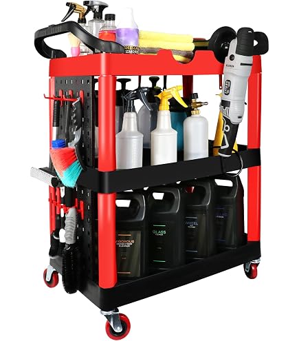 Großer Reinigungs-Caddy Mit Rädern - 3-stöckiger Rollwagen Für Auto-Detailing, Trägt Bis 113 Kg