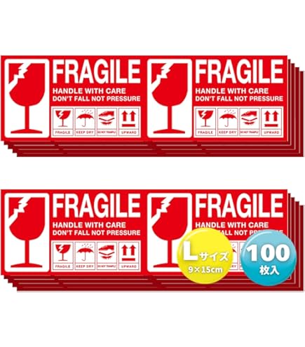 Amazon | 取扱注意シール ワレモノシール 100枚 壊れ物シール 荷札