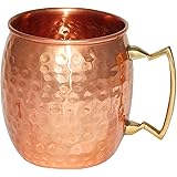 Rastogi Handicrafts 槌目仕上げ銅モスコミュールマグ 100%純銅製 真鍮ハンドル 槌目加工モスコミュールマグ/カップ (1)