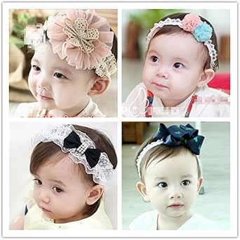 Amazon Co Jp 百恵さん ヘアバンドボウ フラワーズ デザイン ヘアアクセサリ伸縮性があ 新生児カチューシャ 赤ちゃんプレゼント 4枚 セット ベビー マタニティ