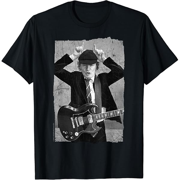 AC/DC オフィシャルTシャツ コラージュ デザイン アンガス ヤング Amazon | AC/DC アンガス・ヤング・プロブレム・チャイルド Tシャツ