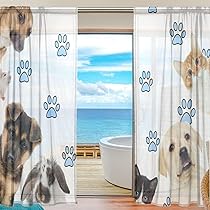 Amazon｜Chovvy レースカーテン ミラーカーテン いぬ 犬柄 犬爪