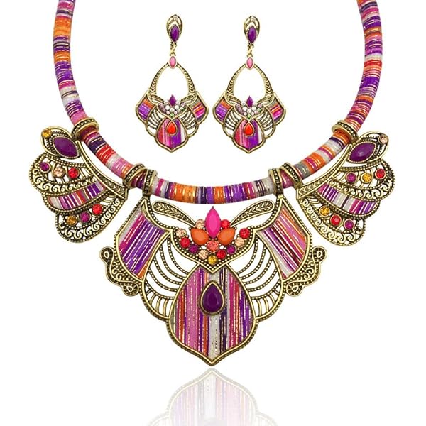 Fstrend African Statement Jewelry Set - Colorful Choker Necklace & Earrings