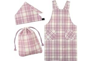 [ニシキ] キッズエプロン 子供用 男の子 女の子 3点セット (エプロン 三角巾 巾着袋) 着脱簡単 バッククロス ポケット付き (100cm～120cm/120cm～140cm)