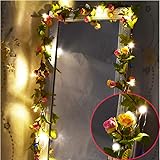 MeeDoo 20LED Artificial Flower Rose Vine String Lights, Battery Powered Rose Flower Garland Plant Fairy Light for Valentine's