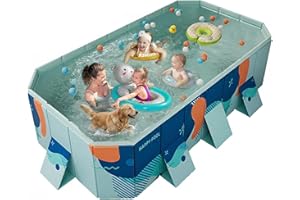 プール 空気入れ不要 ビニールプール 大型 折り畳み式 水遊び 家庭用 子供用 ペット用 収納便利 耐高温・耐摩擦・猛暑対策 簡単排水 （外径210*140*50CM，内径180*110*50CM）