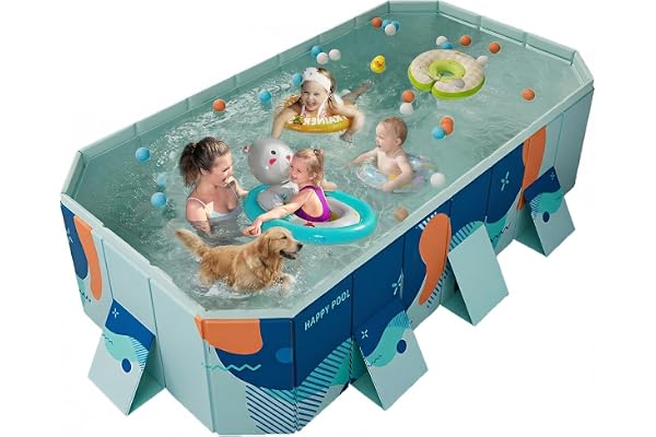 プール 空気入れ不要 ビニールプール 大型 折り畳み式 水遊び 家庭用 子供用 ペット用 収納便利 耐高温・耐摩擦・猛暑対策 簡単排水 （外径210*140*50CM，内径180*110*50CM）