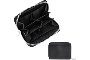 [imeetu] ミニ財布 コインケース キーケース 小銭入れ 6つの仕切り 本革 コンパクト 軽量 便利 小さい 牛本革 多機能 小物入れ シンプル カジュアル 男女兼用（ブラック）