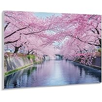 Amazon | 春には川沿いに咲く桜 数字キットによる絵画 数字油絵