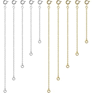 NALER 延長アジャスターチェーンネックレス 調整用 ステンレス製 シルバー&ゴールド 5cm 7.6cm 10cm 12.7cm 15.24cm10本セット