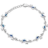 [Bling Jewelry] [ブリングジュエリー] 人工ホワイト ブルーオパール シルバー925製 イルカ ドルフィン 海洋生物 ブレスレット 19cm‐23cm アジャスター付き