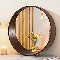 Amazon.co.jp: Browgrow 壁掛けミラー 木製 鏡 壁掛け鏡 丸型ミラー