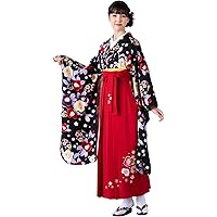 [アリサナ] 卒業式 袴 セット 椿柄 小学校 小学生 女の子 和服 卒業 (着物+半襟付き襦袢+袴+帯枕付き帯+腰紐x2の6点)