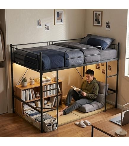 Amazon｜ロフトベッド シングル システムベッド パイプベッド デスク
