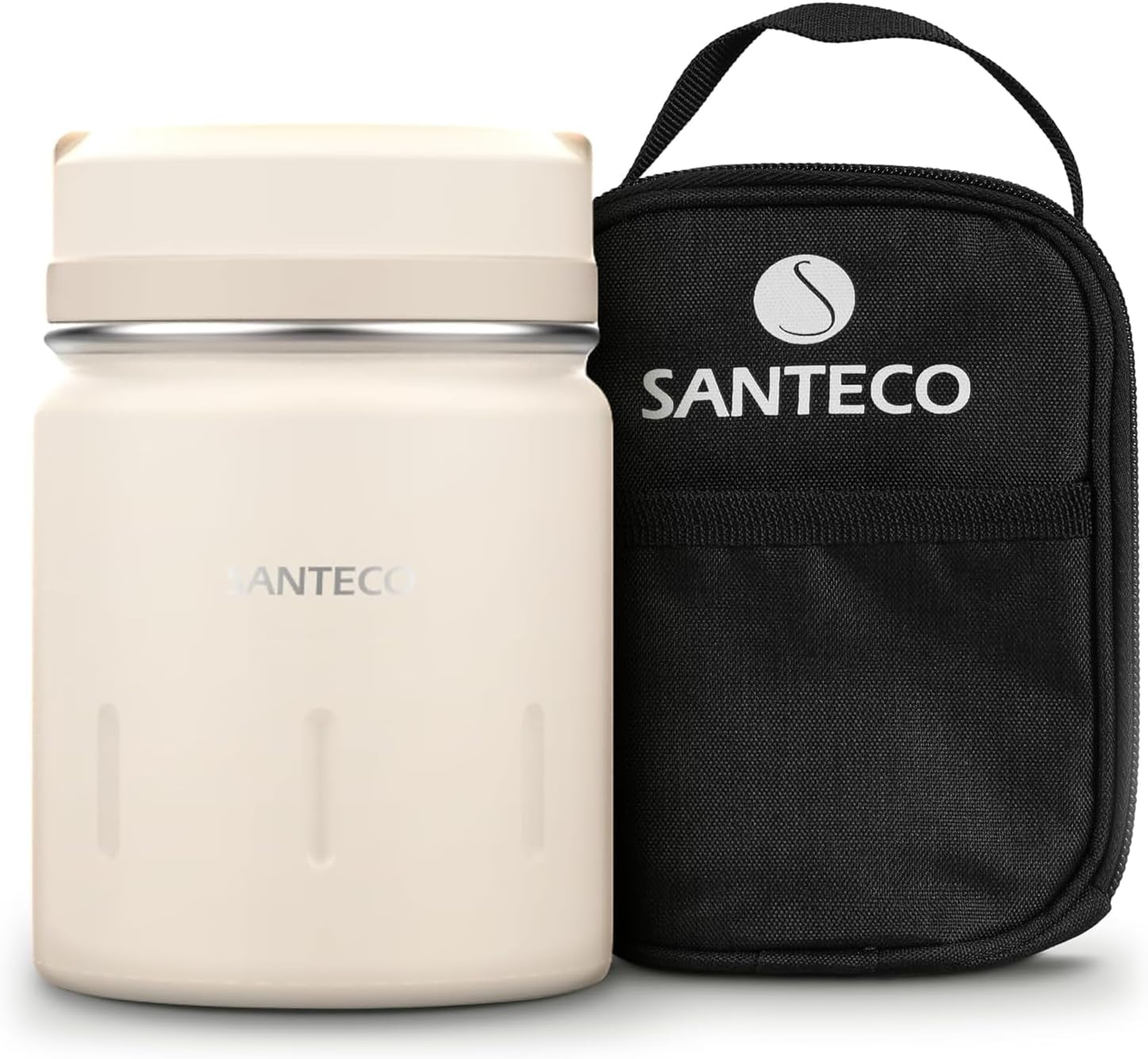 SANTECO 真空断熱 スープジャー 500ml 広口 保温保冷 ランチジャー保温弁当箱 スプーン 専用バッグ付 オシャレ 男女兼用 ピクニック 部活用 ライトイエロー