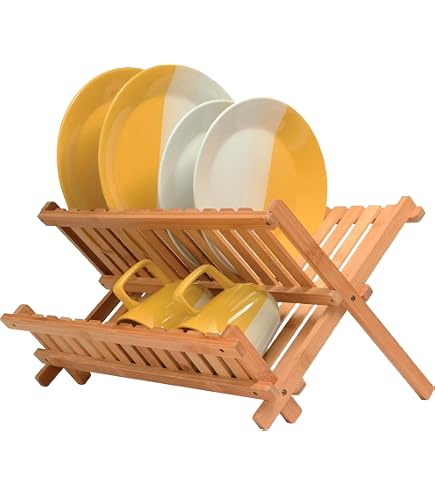 Roll-Up Wooden Drying Rack For Over The Sink - Space Saving Dish Dryer For Bowls, Utensils, Quick Drying With Stain Resistant Coating (Square Bars)