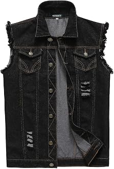 NASKY Men's Fit Retro Ripped Denim Vest 