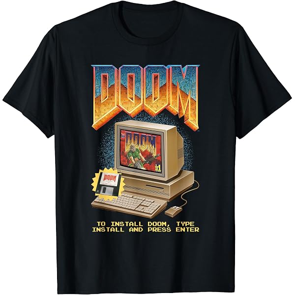 Amazon | DOOM 1993 Full Color Cover Art Retro Video Game Tシャツ