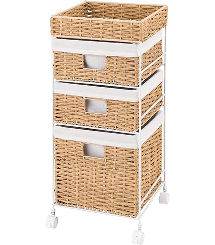 Amazon｜ラタン調チェスト4段 収納 キャスター付 グレー TME-09GY