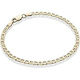 Miabella 18K Gold Over Sterling Silver Italian 3mm, 4mm Solid Diamond-Cut Mariner Link Chain Anklet Ankle Bracelet for Women,